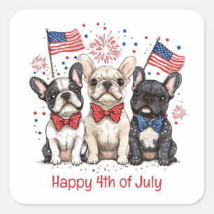 Happy 4th Of July French Bulldogs Square Sticker