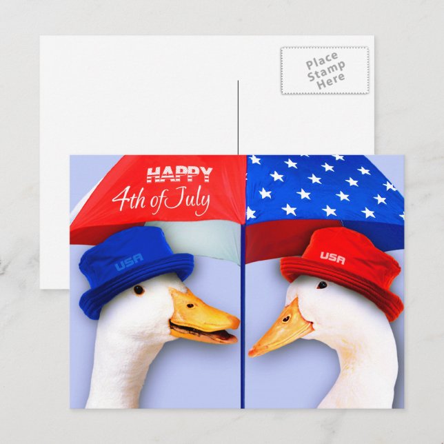 Happy 4th of July. Funny Patriotic Ducks  Postcard (Front/Back)