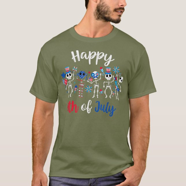 Happy 4th Of July Funny Skeleton Patriotic America T-Shirt (Front)