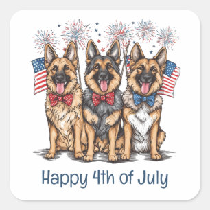 Happy 4th Of July German Shepherd Dogs Square Sticker