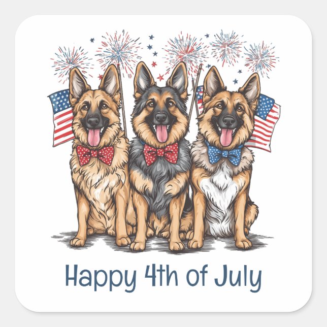 Happy 4th Of July German Shepherd Dogs Square Sticker (Front)
