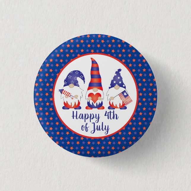 Happy 4th of July Gnomes Red White Blue 3 Cm Round Badge (Front)