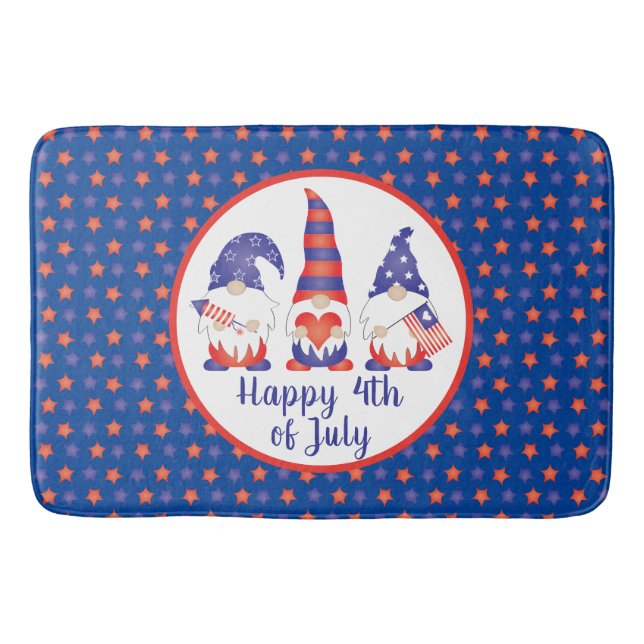 Happy 4th of July Gnomes Red White Blue Bath Mat (Front)