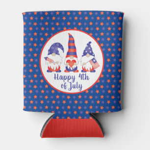 Happy 4th of July Gnomes Red White Blue Can Cooler