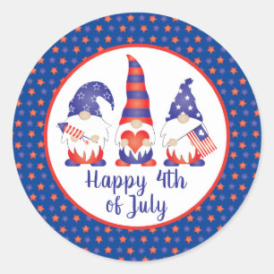 Happy 4th of July Gnomes Red White Blue Classic Round Sticker