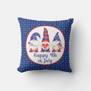 Happy 4th of July Gnomes Red White Blue Cushion