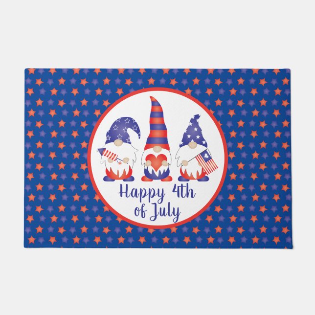Happy 4th of July Gnomes Red White Blue Doormat (Front)