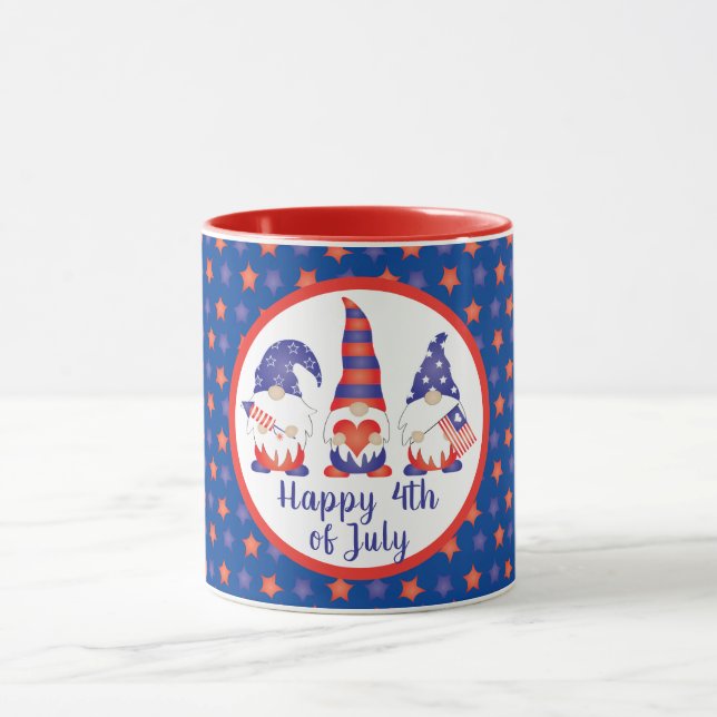 Happy 4th of July Gnomes Red White Blue Mug (Center)