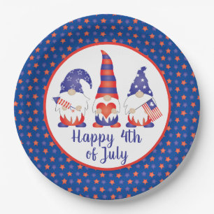 Happy 4th of July Gnomes Red White Blue Paper Plate
