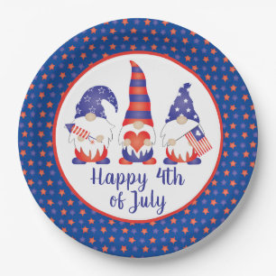 Happy 4th of July Gnomes Red White Blue Paper Plate