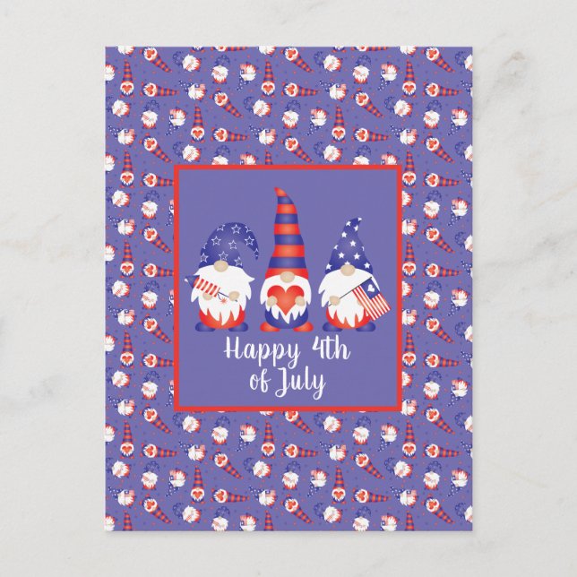 Happy 4th of July Gnomes Red White Blue Postcard (Front)