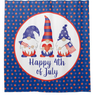 Happy 4th of July Gnomes Red White Blue Shower Curtain