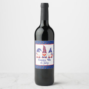 Happy 4th of July Gnomes Red White Blue Wine Label
