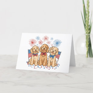Happy 4th Of July Goldendoodle Dogs Fireworks Holiday Card
