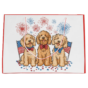 Happy 4th Of July Goldendoodle Dogs Fireworks Large Gift Bag