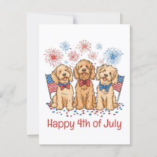 Happy 4th Of July Goldendoodle Dogs Fireworks Postcard