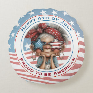 Happy 4th of July Grandma Round Cushion