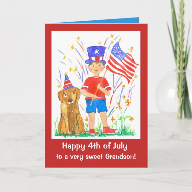 Happy 4th of July Grandson Custom Card (Front)