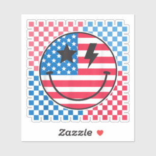 Happy 4th Of July Groovy Smile Face Red White Blue