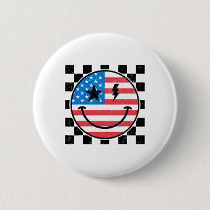 Happy 4th Of July Groovy Smile Face Red White Blue 6 Cm Round Badge
