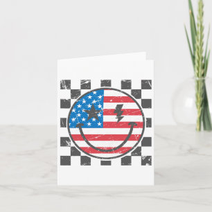 Happy 4th Of July Groovy Smile Face Red White Blue Card