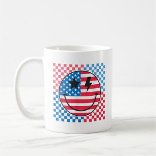 Happy 4th Of July Groovy Smile Face Red White Blue Coffee Mug