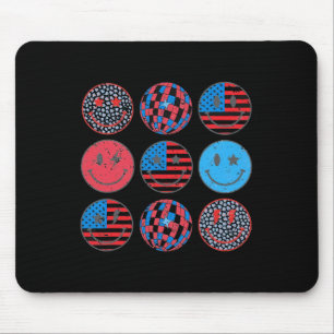 Happy 4th Of July Groovy Smile Face Red White Blue Mouse Mat