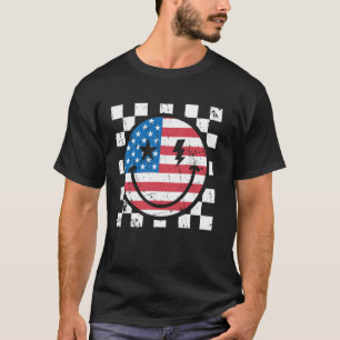 Happy 4th Of July Groovy Smile Face Red White Blue T-Shirt