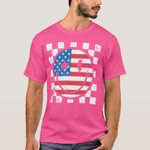 Happy 4th Of July Groovy Smile Face Red White Blue T-Shirt