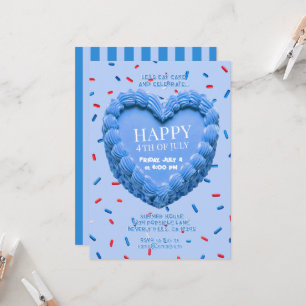Happy 4th of July Heart Cake Invitation (blue)