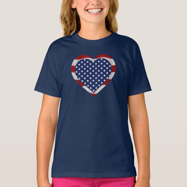 Happy 4th of July Heart with Stars and Stripes T-Shirt (Front)