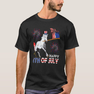 Happy 4th Of July Horse Holding American Flag Fire T-Shirt