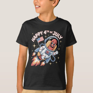 Happy 4th Of July Hot Dog Astronaut Kids Space T-Shirt