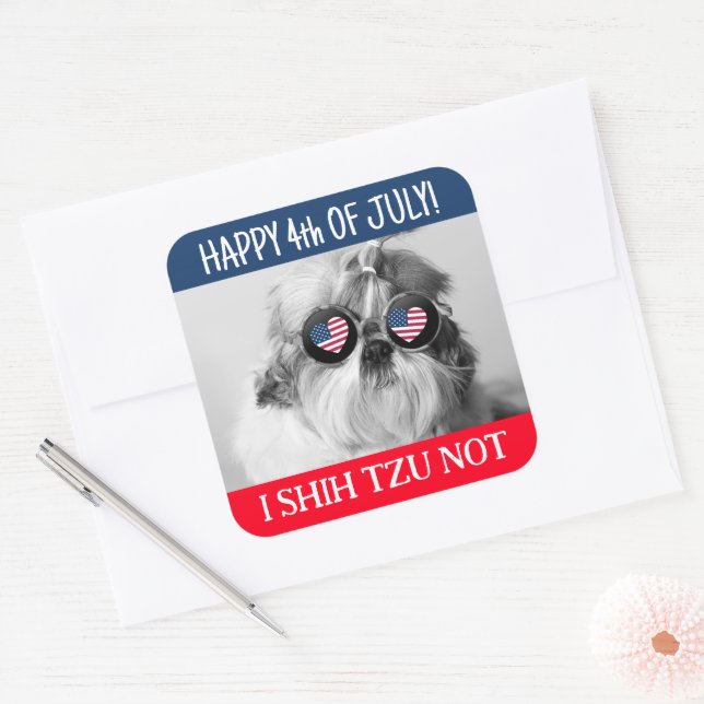Happy 4th of July i shih tzu not dog USA flag Squa Square Sticker (Envelope)