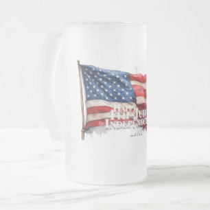 Happy 4th of July - Independence Day Frosted Glass Beer Mug