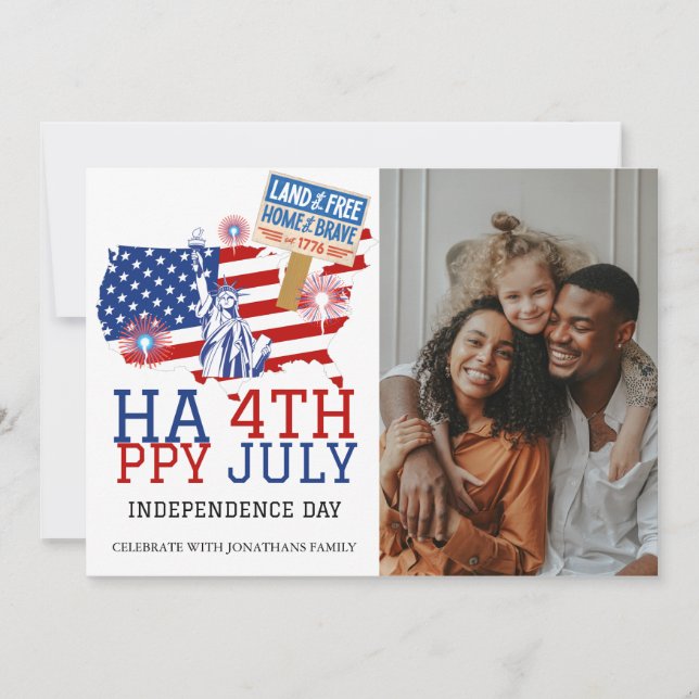 Happy 4th of July Independence Day Photo Holiday Card (Front)
