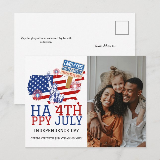 Happy 4th of July Independence Day Photo Holiday Postcard (Front/Back)