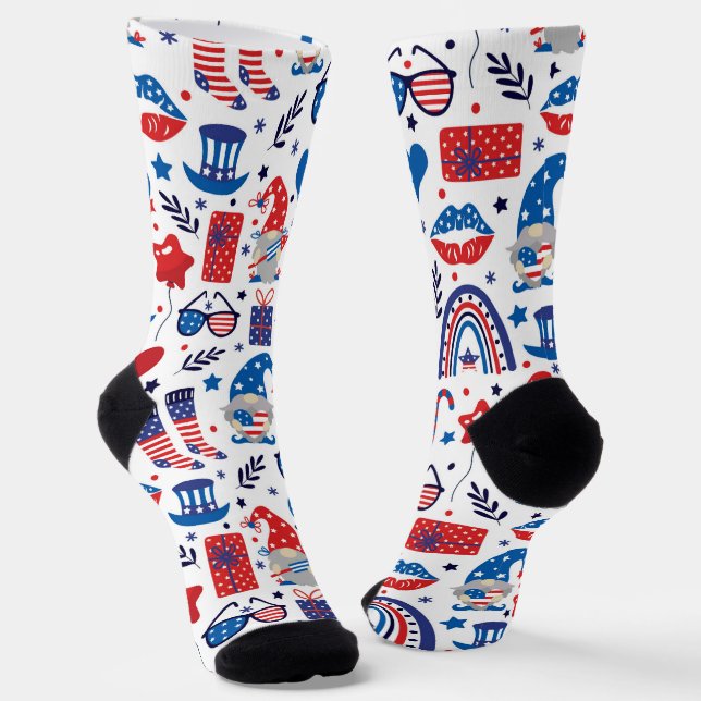 Happy 4th of July Independence Day Symbols Pattern Socks (Angled)