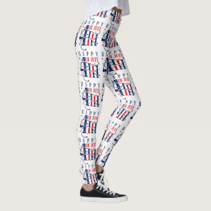 Happy 4th of July Independence Day Text Design Leggings