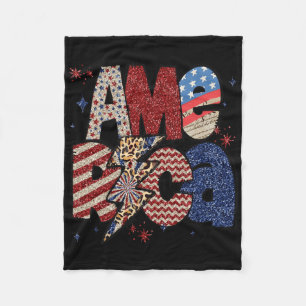 Happy 4th Of July Leopard Usa American Flag Patrio Fleece Blanket