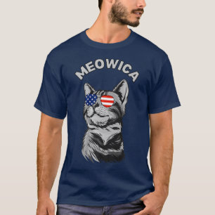 Happy 4th of July Meowica American Patriotic Flag T-Shirt
