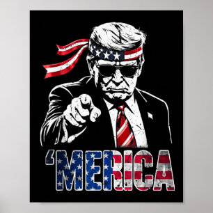 Happy 4th Of July Merica Trump American Flag Usa  Poster