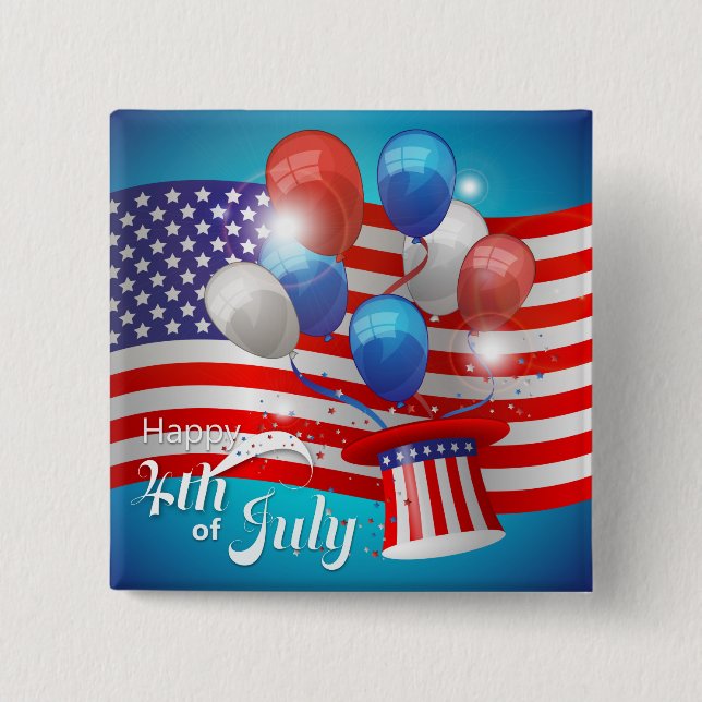Happy 4th of July Patriotic 15 Cm Square Badge (Front)