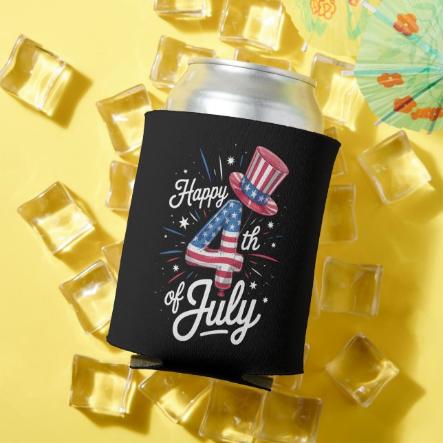 Happy 4th Of July Patriotic American Flag USA Can Cooler (In Situ Summer)
