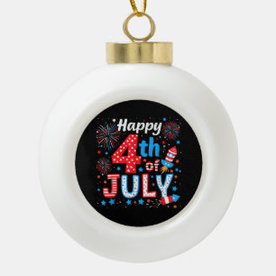 Happy 4th Of July Patriotic American Flag USA Ceramic Ball Christmas Ornament