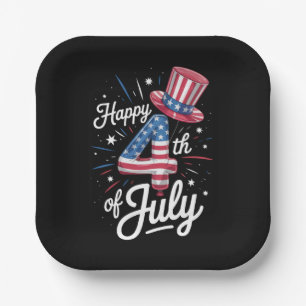 Happy 4th Of July Patriotic American Flag USA Paper Plate