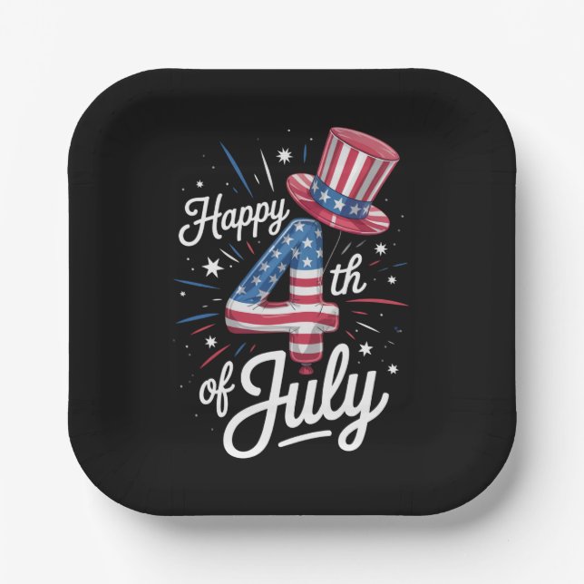 Happy 4th Of July Patriotic American Flag USA Paper Plate (Front)