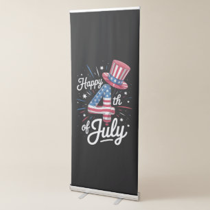 Happy 4th Of July Patriotic American Flag USA Retractable Banner