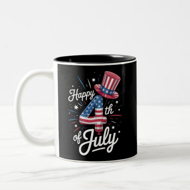 Happy 4th Of July Patriotic American Flag USA Two-Tone Coffee Mug (Left)