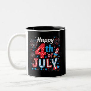 Happy 4th Of July Patriotic American Flag USA Two-Tone Coffee Mug